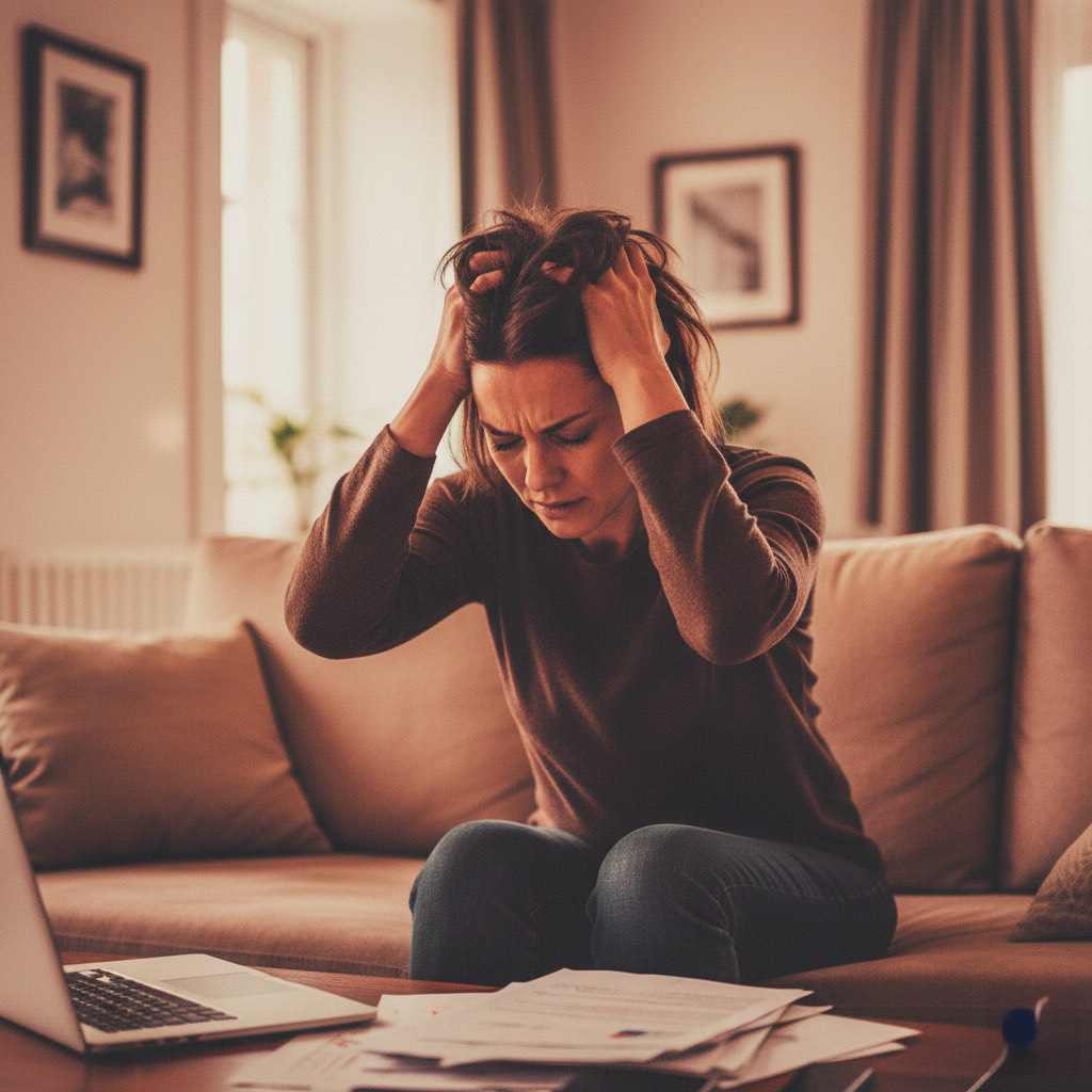 Woman experiencing stress and anxiety from Beta brain waves in anxious attachment